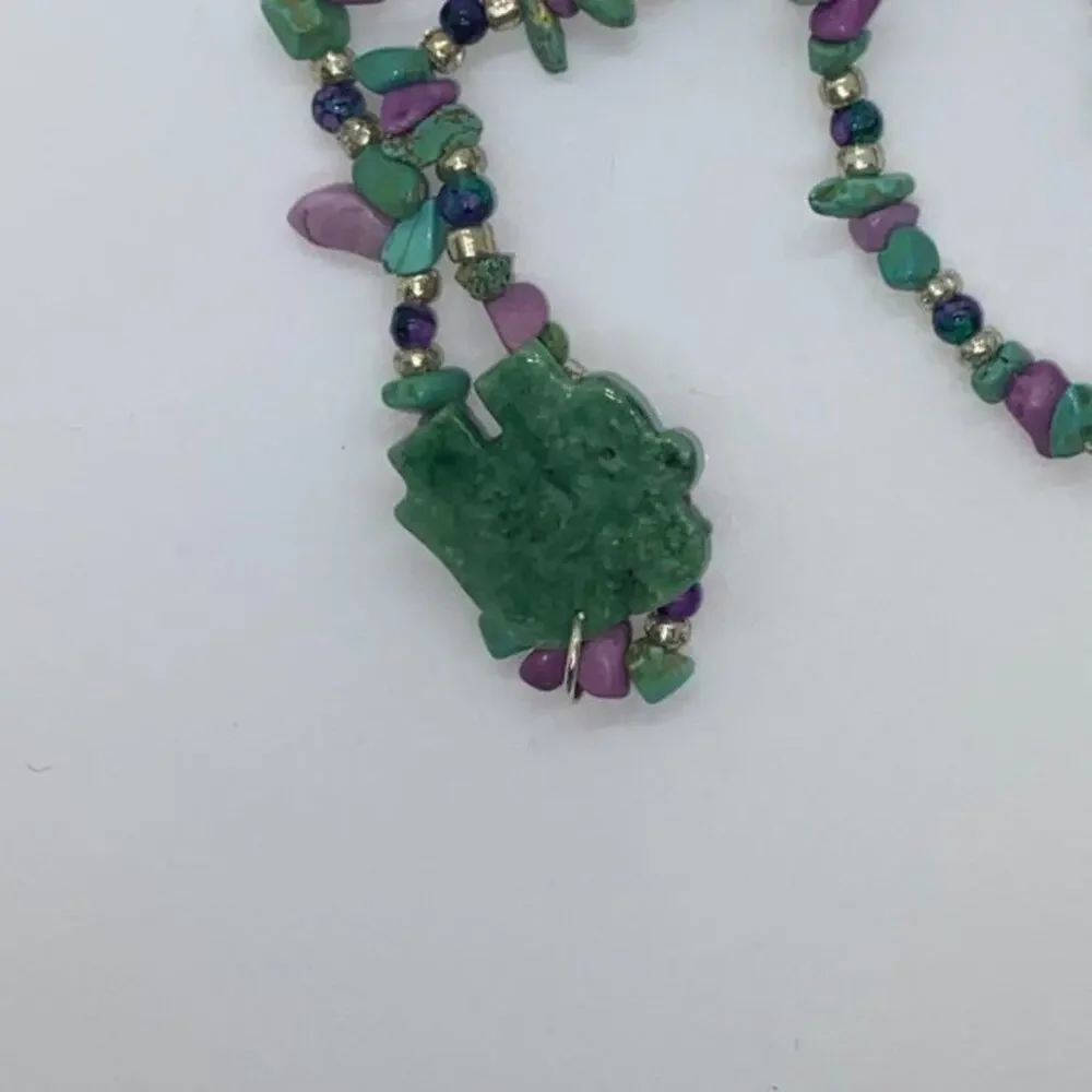 Girls Handmade Rock Beaded Green Elephant Necklace